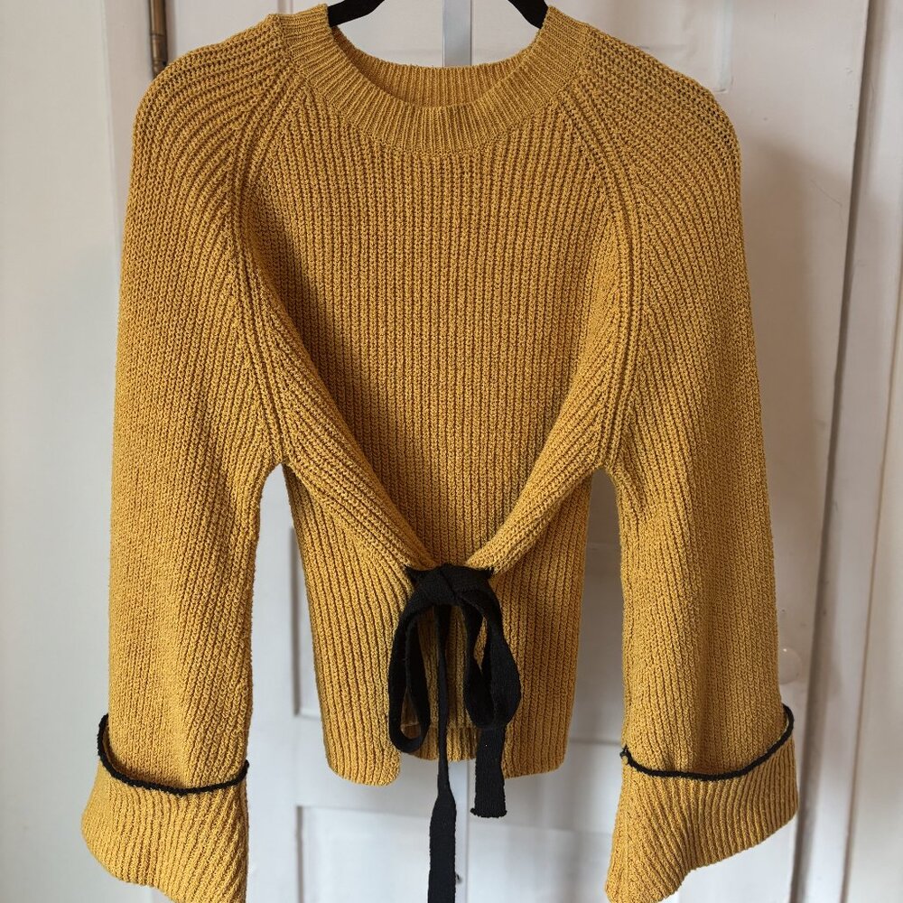 Mustard Yellow Tie Front or Back Knit Crew neck Sweater